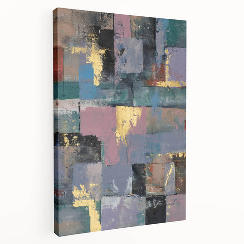 Faded Grid Luxe – Contemporary Abstract Art Piece with Gold Accents