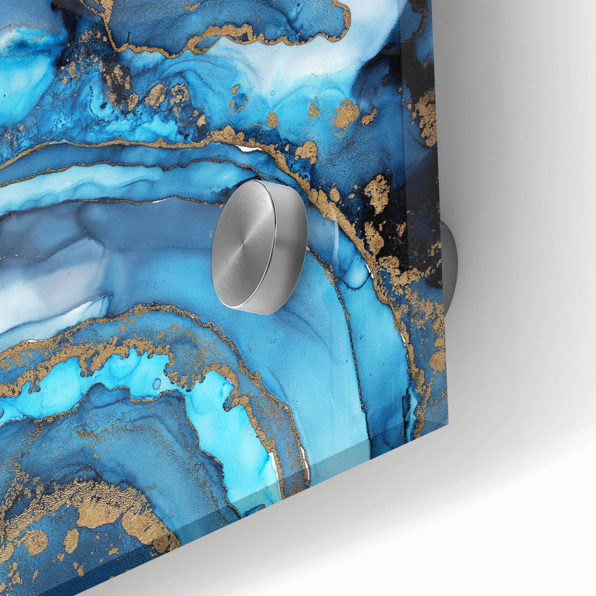 High-End Abstract Canvas Print – Ocean Blue & Gold Wall Art