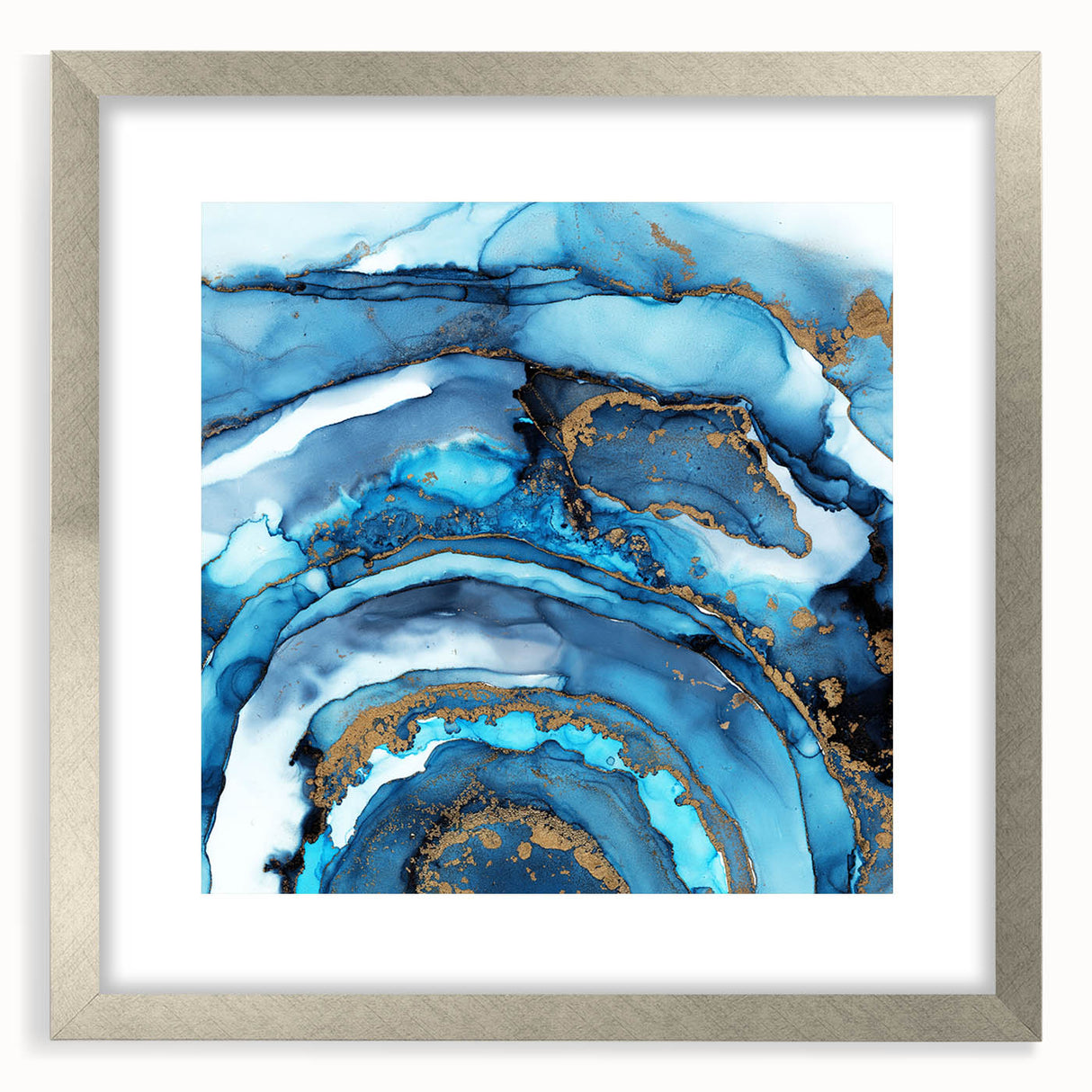 High-End Abstract Canvas Print – Ocean Blue & Gold Wall Art