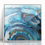 High-End Abstract Canvas Print – Ocean Blue & Gold Wall Art