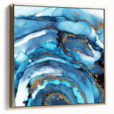 High-End Abstract Canvas Print – Ocean Blue & Gold Wall Art