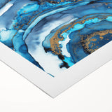 High-End Abstract Canvas Print – Ocean Blue & Gold Wall Art