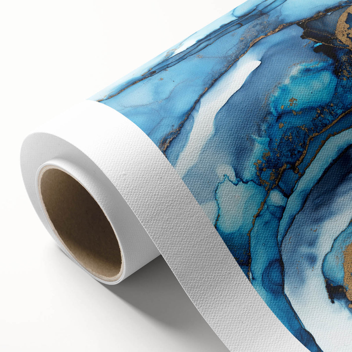 High-End Abstract Canvas Print – Ocean Blue & Gold Wall Art