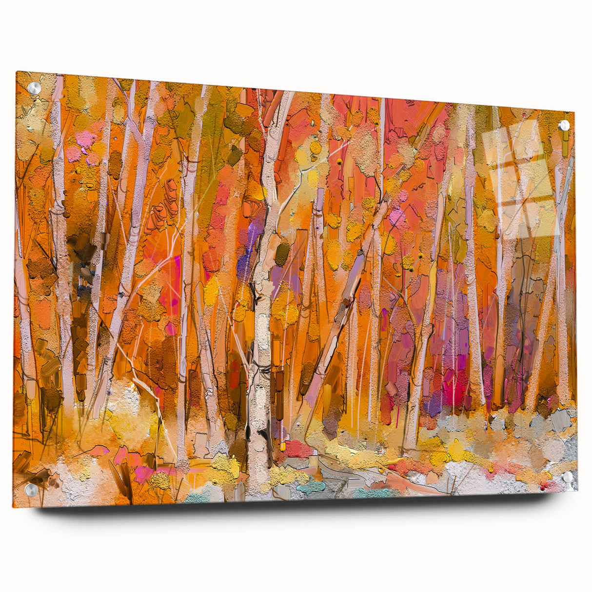 Minimalist Landscape Wall Art – Warm Autumn Forest in Abstract Color