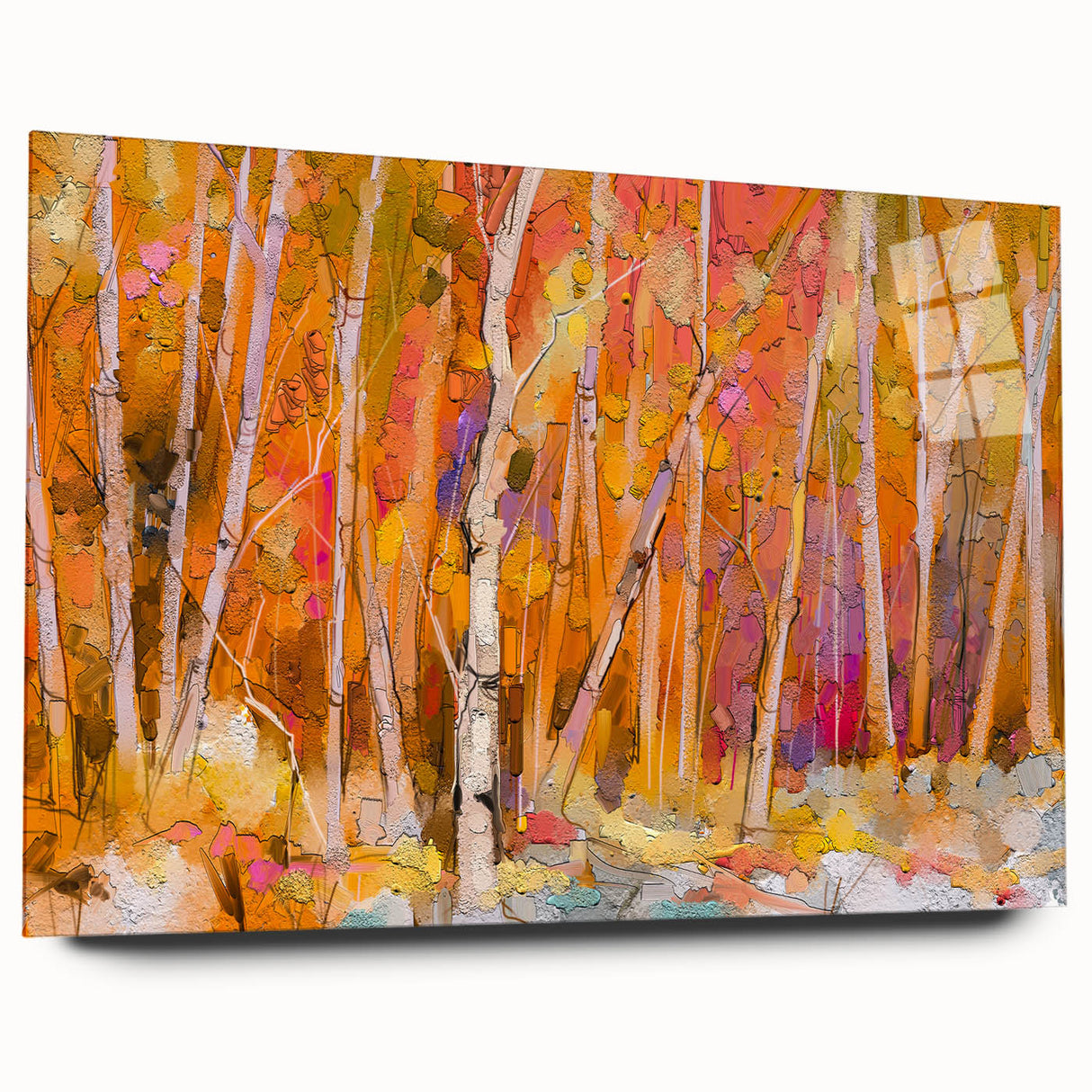Minimalist Landscape Wall Art – Warm Autumn Forest in Abstract Color