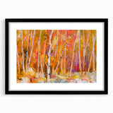 Minimalist Landscape Wall Art – Warm Autumn Forest in Abstract Color