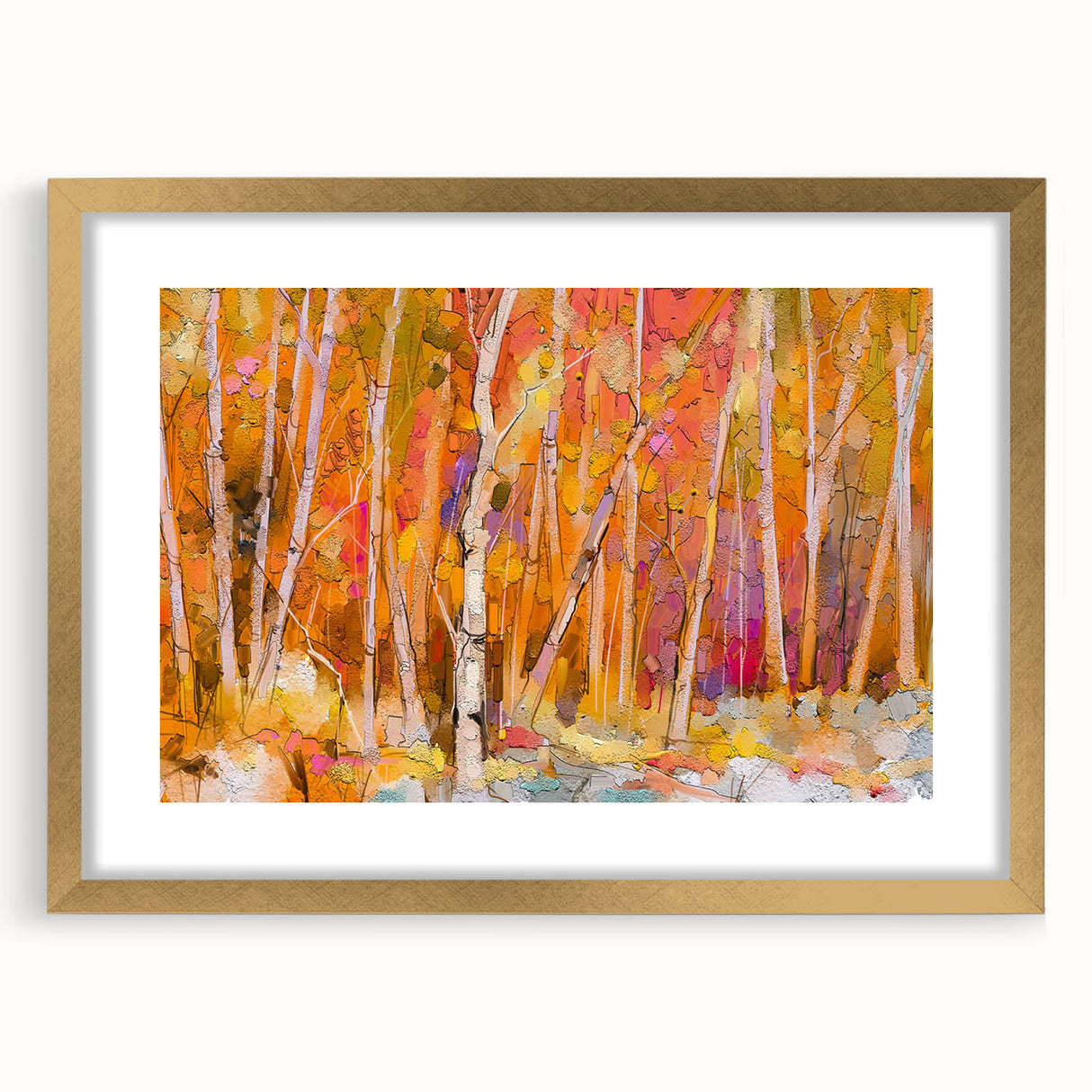 Minimalist Landscape Wall Art – Warm Autumn Forest in Abstract Color