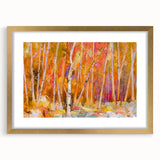 Minimalist Landscape Wall Art – Warm Autumn Forest in Abstract Color