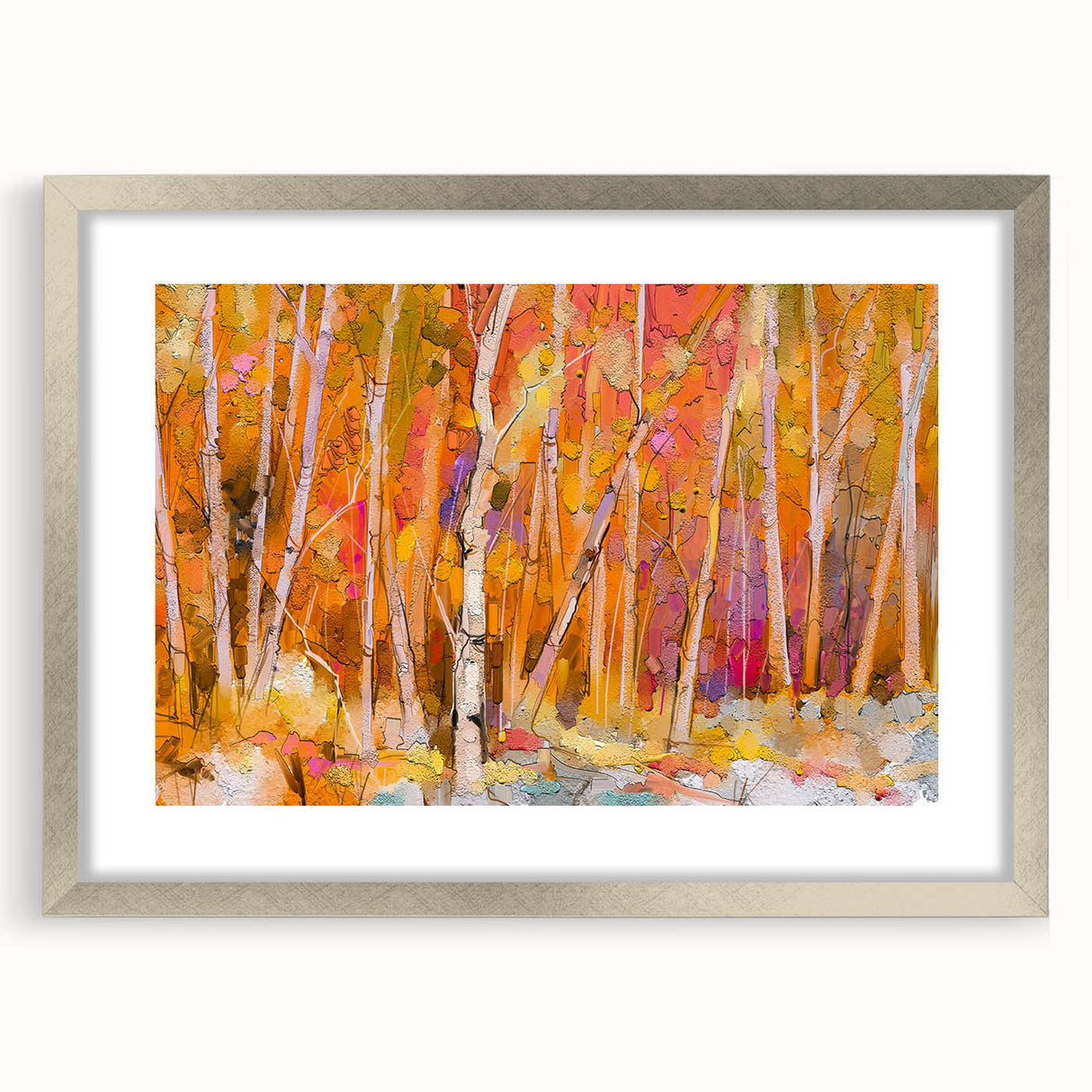 Minimalist Landscape Wall Art – Warm Autumn Forest in Abstract Color