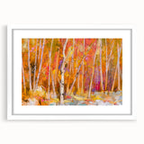 Minimalist Landscape Wall Art – Warm Autumn Forest in Abstract Color