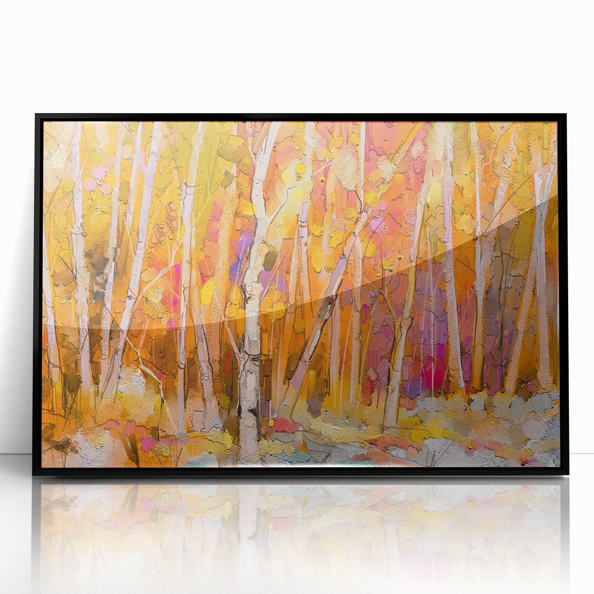 Minimalist Landscape Wall Art – Warm Autumn Forest in Abstract Color