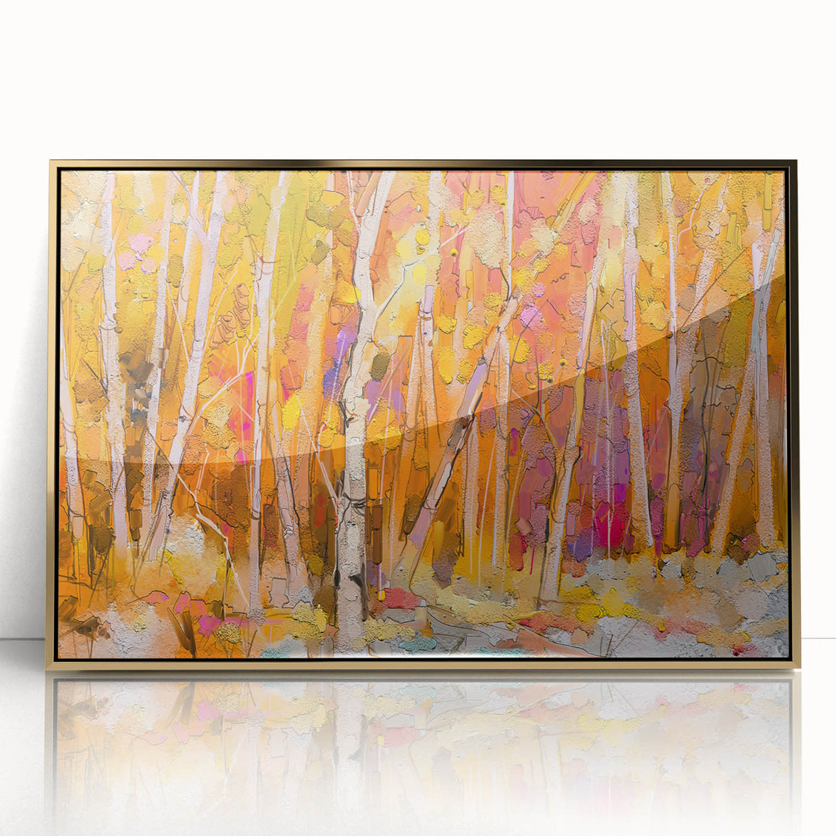 Minimalist Landscape Wall Art – Warm Autumn Forest in Abstract Color