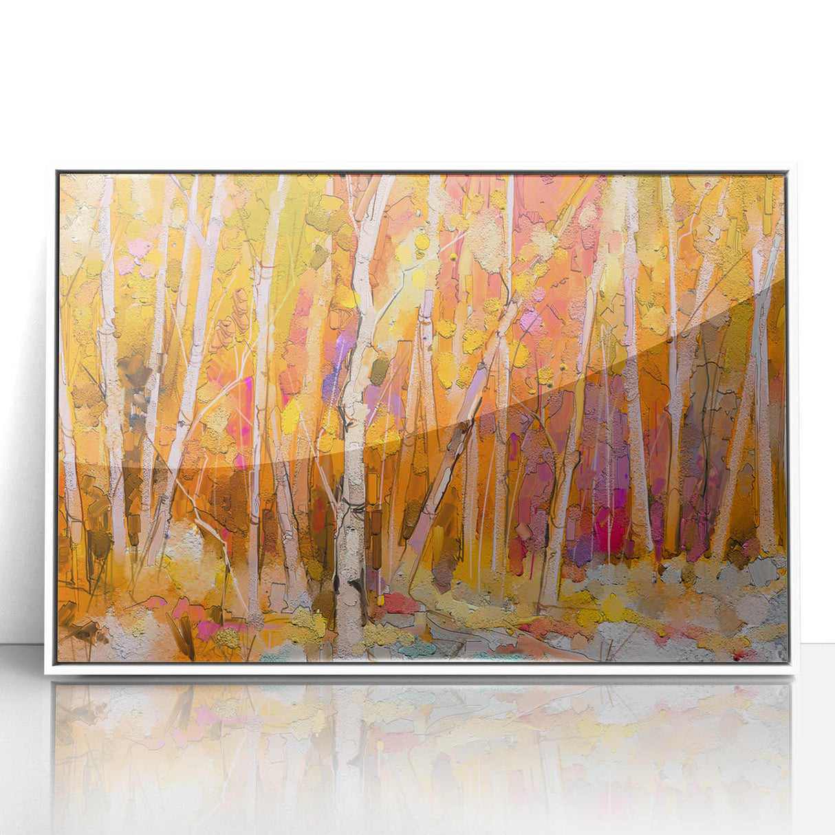 Minimalist Landscape Wall Art – Warm Autumn Forest in Abstract Color