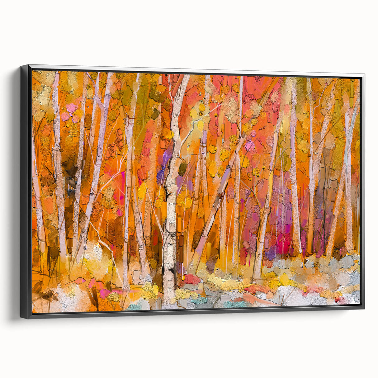 Minimalist Landscape Wall Art – Warm Autumn Forest in Abstract Color