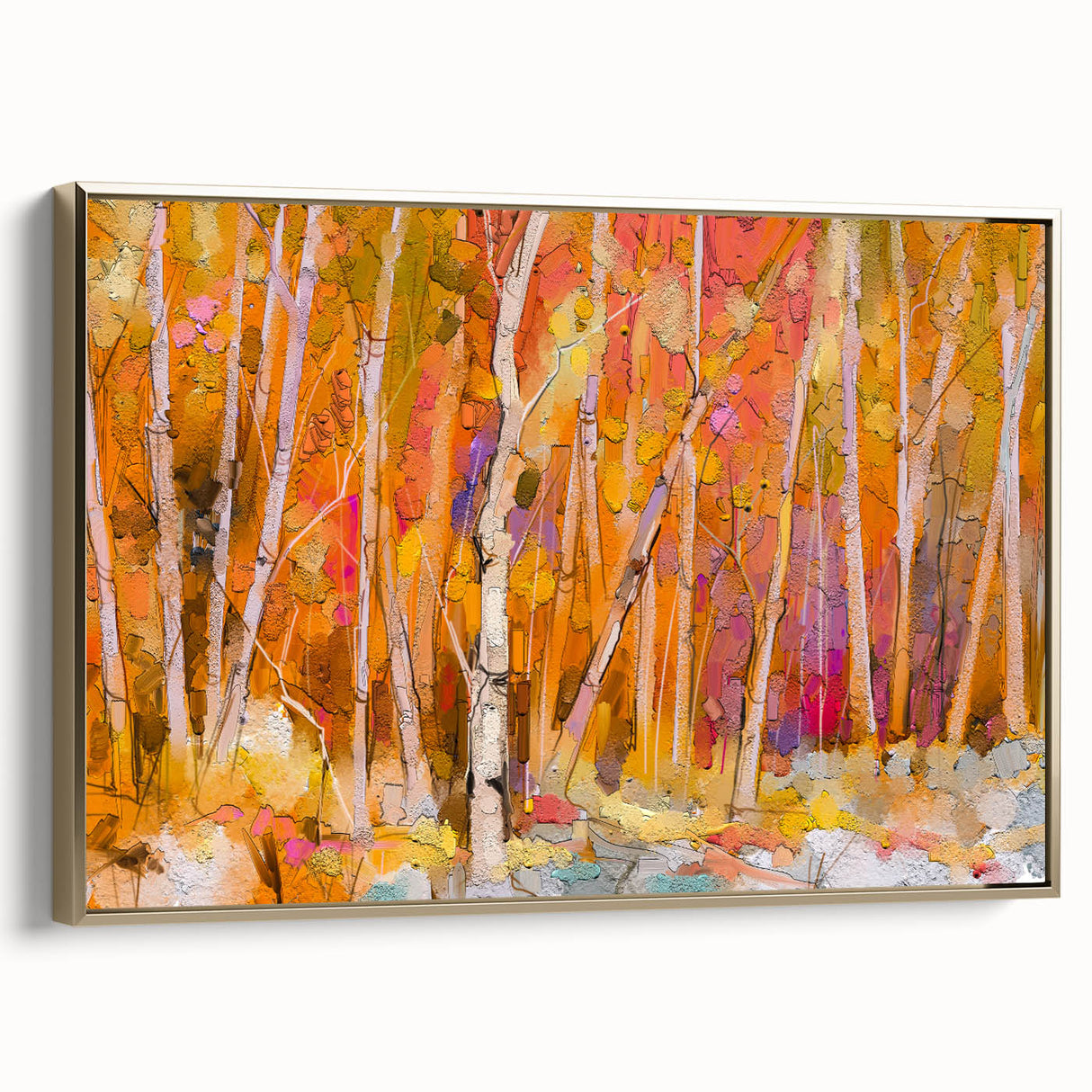 Minimalist Landscape Wall Art – Warm Autumn Forest in Abstract Color