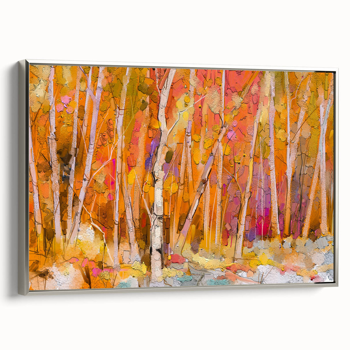Minimalist Landscape Wall Art – Warm Autumn Forest in Abstract Color