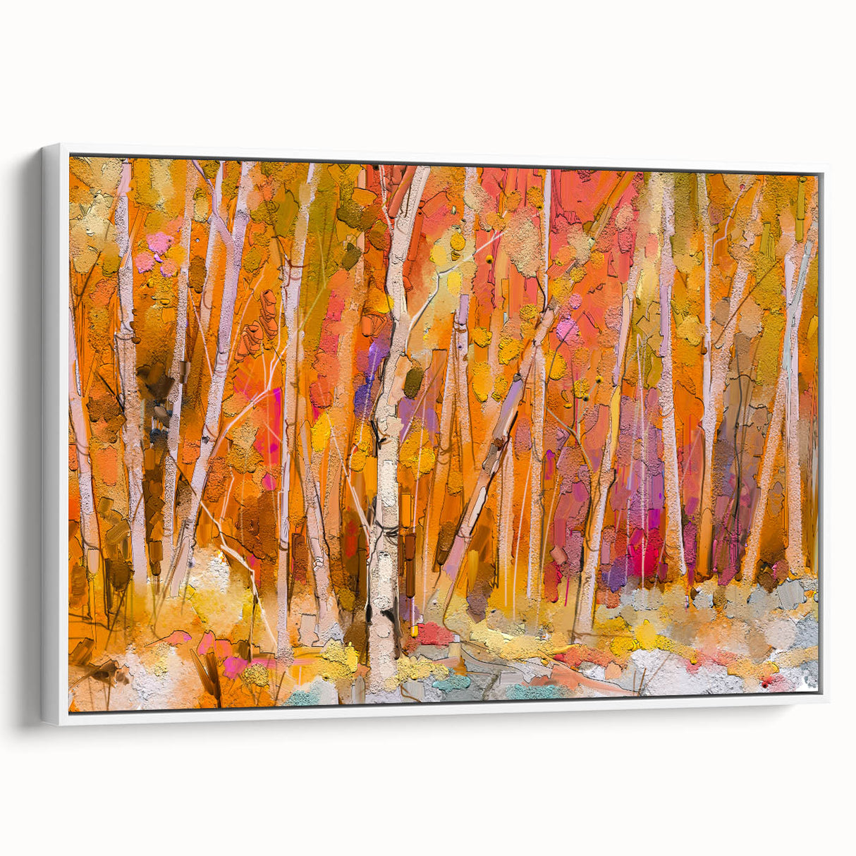 Minimalist Landscape Wall Art – Warm Autumn Forest in Abstract Color
