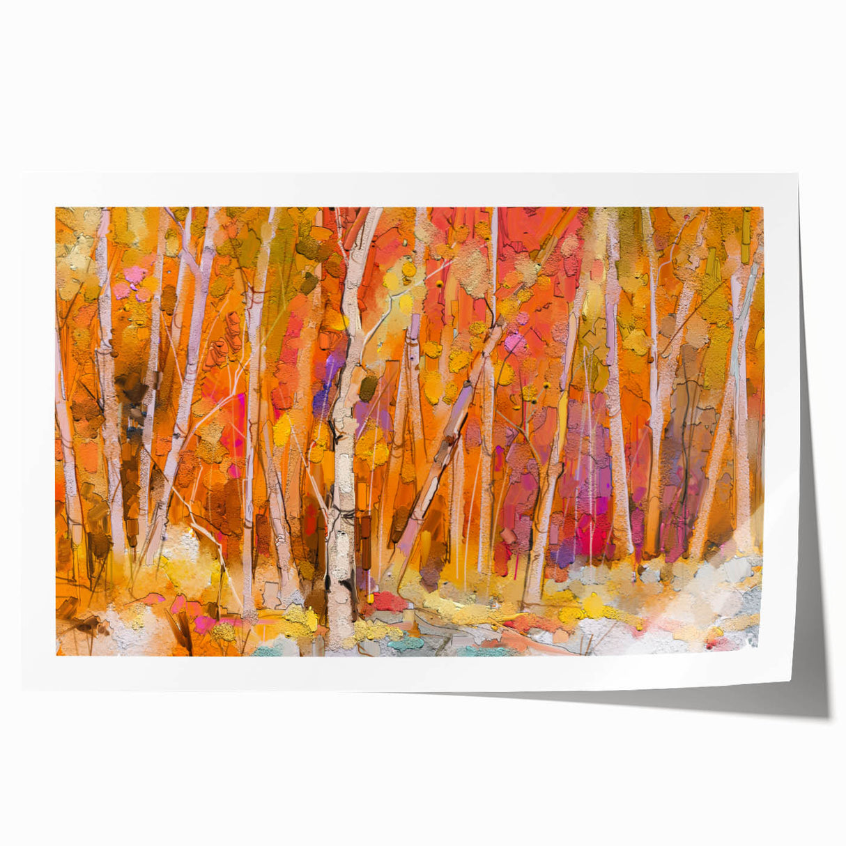 Minimalist Landscape Wall Art – Warm Autumn Forest in Abstract Color