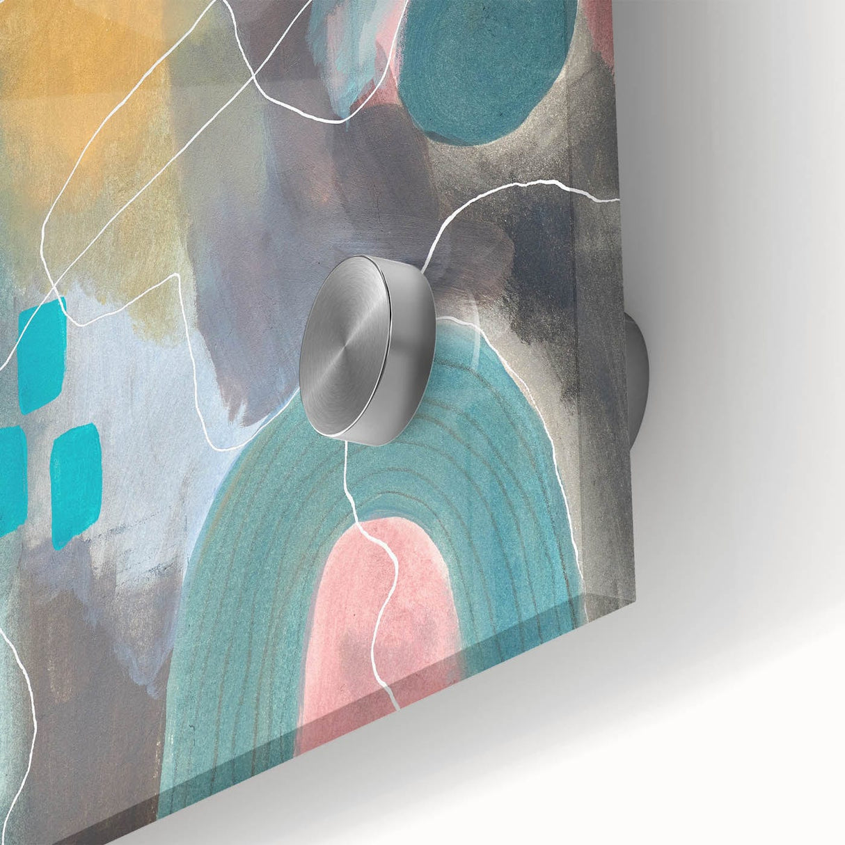 Modern Abstract Painting – Elegant Canvas in Teal, Gold & Soft Pink