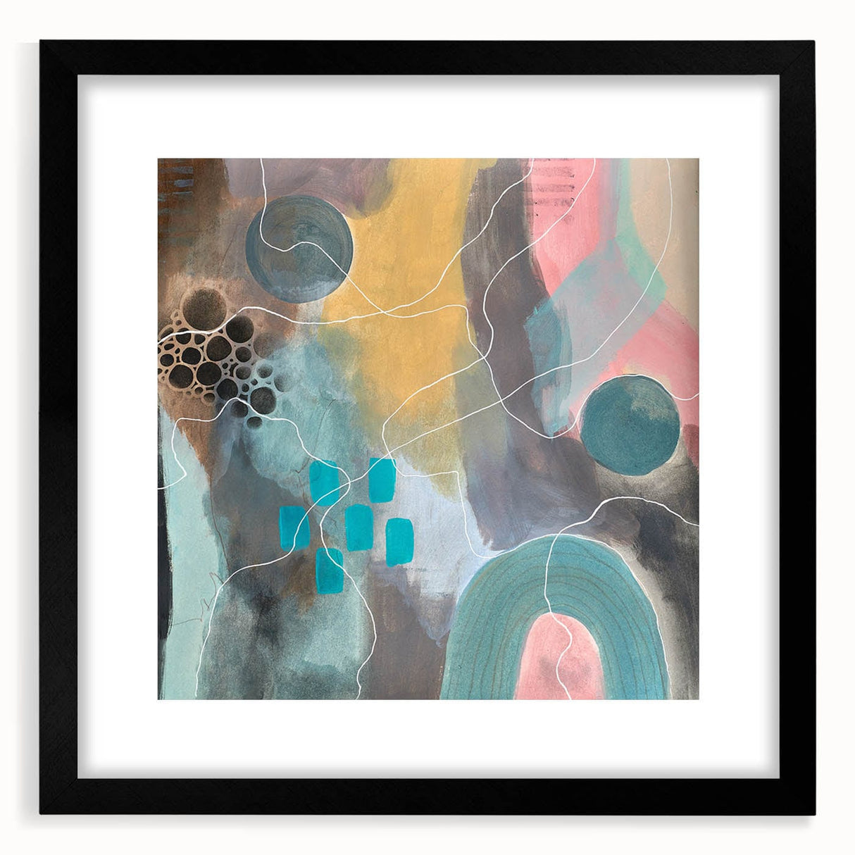 Modern Abstract Painting – Elegant Canvas in Teal, Gold & Soft Pink