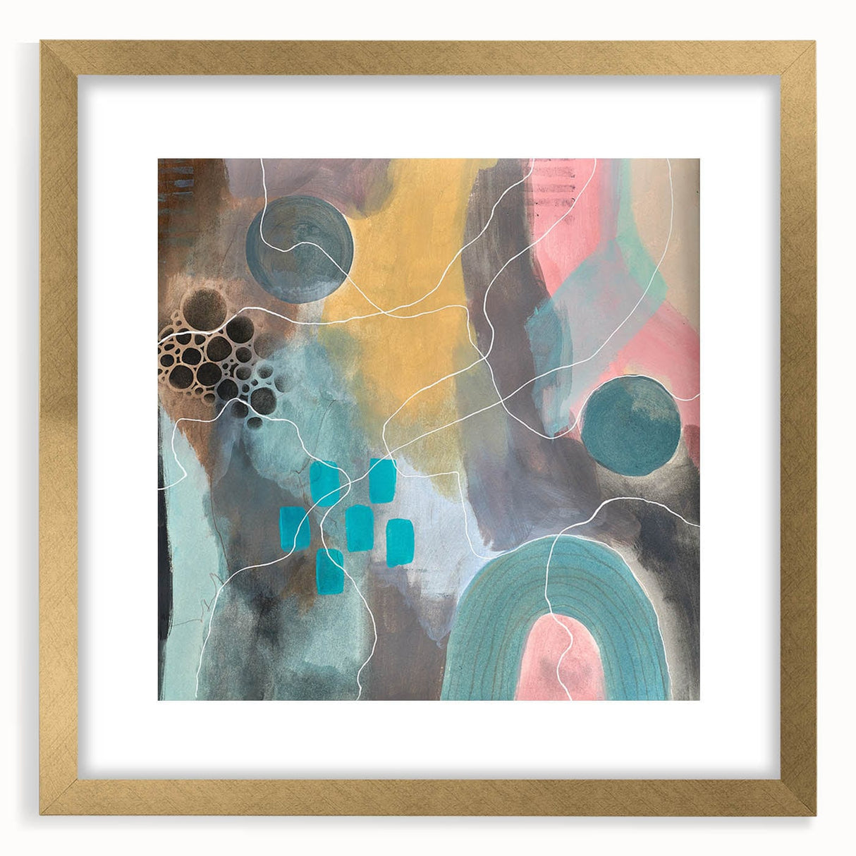 Modern Abstract Painting – Elegant Canvas in Teal, Gold & Soft Pink