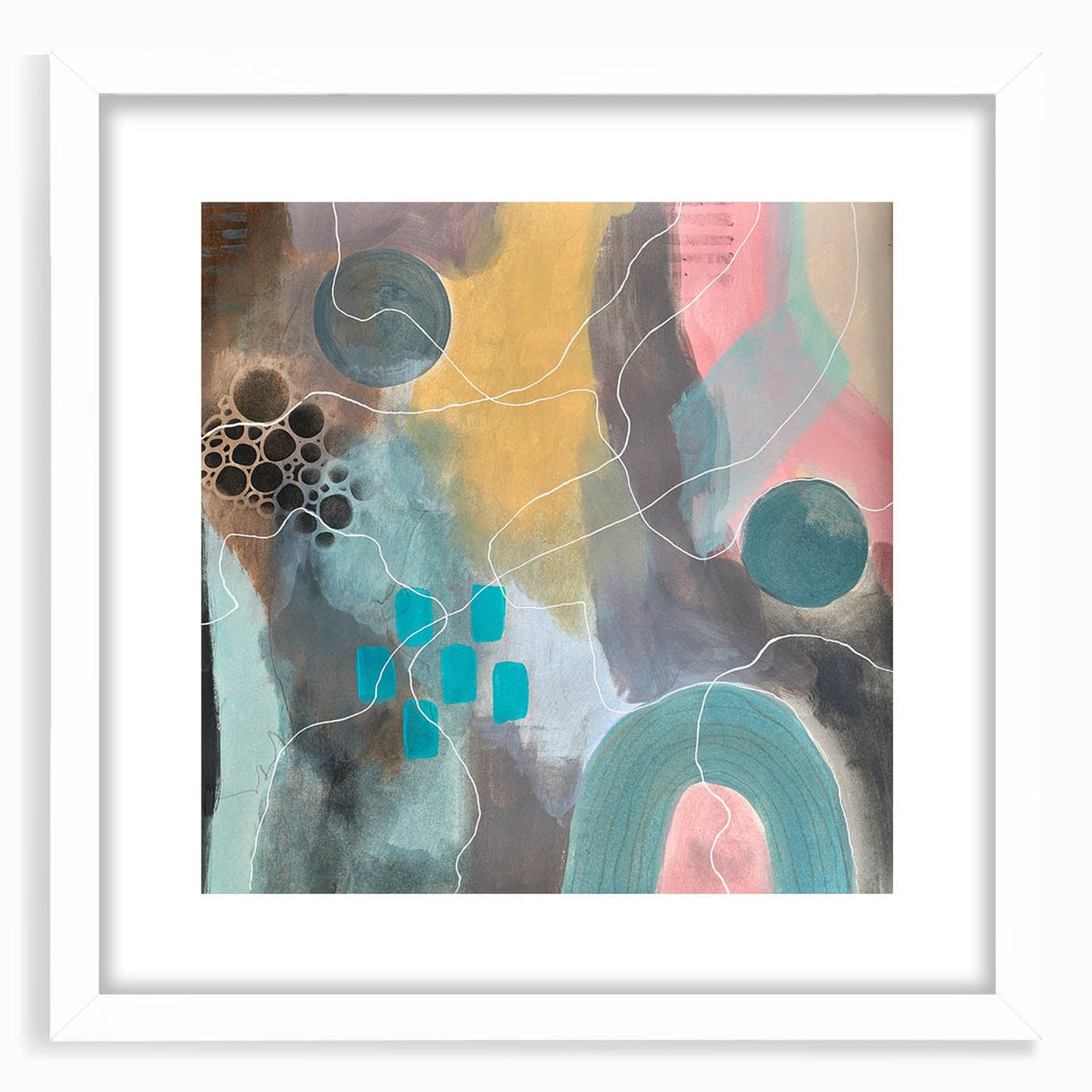 Modern Abstract Painting – Elegant Canvas in Teal, Gold & Soft Pink