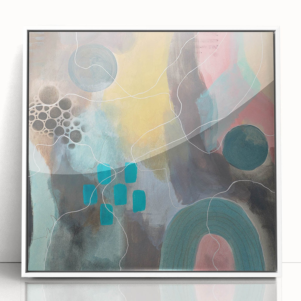 Modern Abstract Painting – Elegant Canvas in Teal, Gold & Soft Pink