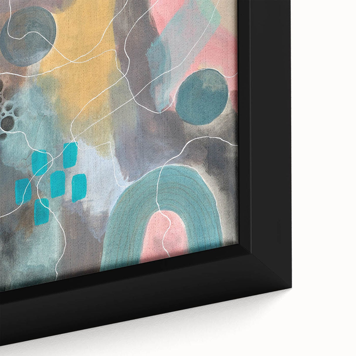 Modern Abstract Painting – Elegant Canvas in Teal, Gold & Soft Pink