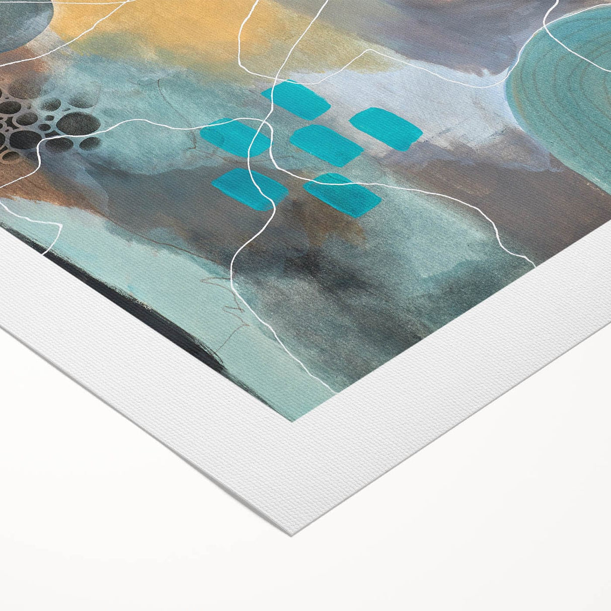 Modern Abstract Painting – Elegant Canvas in Teal, Gold & Soft Pink