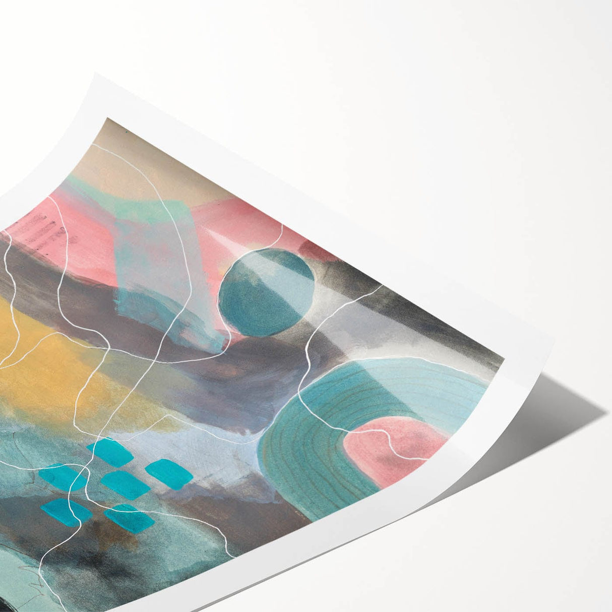 Modern Abstract Painting – Elegant Canvas in Teal, Gold & Soft Pink