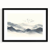 Minimalist Black and White Mountain Wall Art - Tranquil Canvas