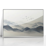 Minimalist Black and White Mountain Wall Art - Tranquil Canvas