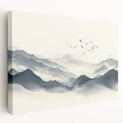 Minimalist Black and White Mountain Wall Art - Tranquil Canvas