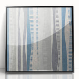 Geometric Abstract Canvas Art – Blue and Gray Wavy Line Texture