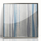 Geometric Abstract Canvas Art – Blue and Gray Wavy Line Texture