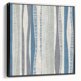 Geometric Abstract Canvas Art – Blue and Gray Wavy Line Texture