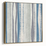Geometric Abstract Canvas Art – Blue and Gray Wavy Line Texture