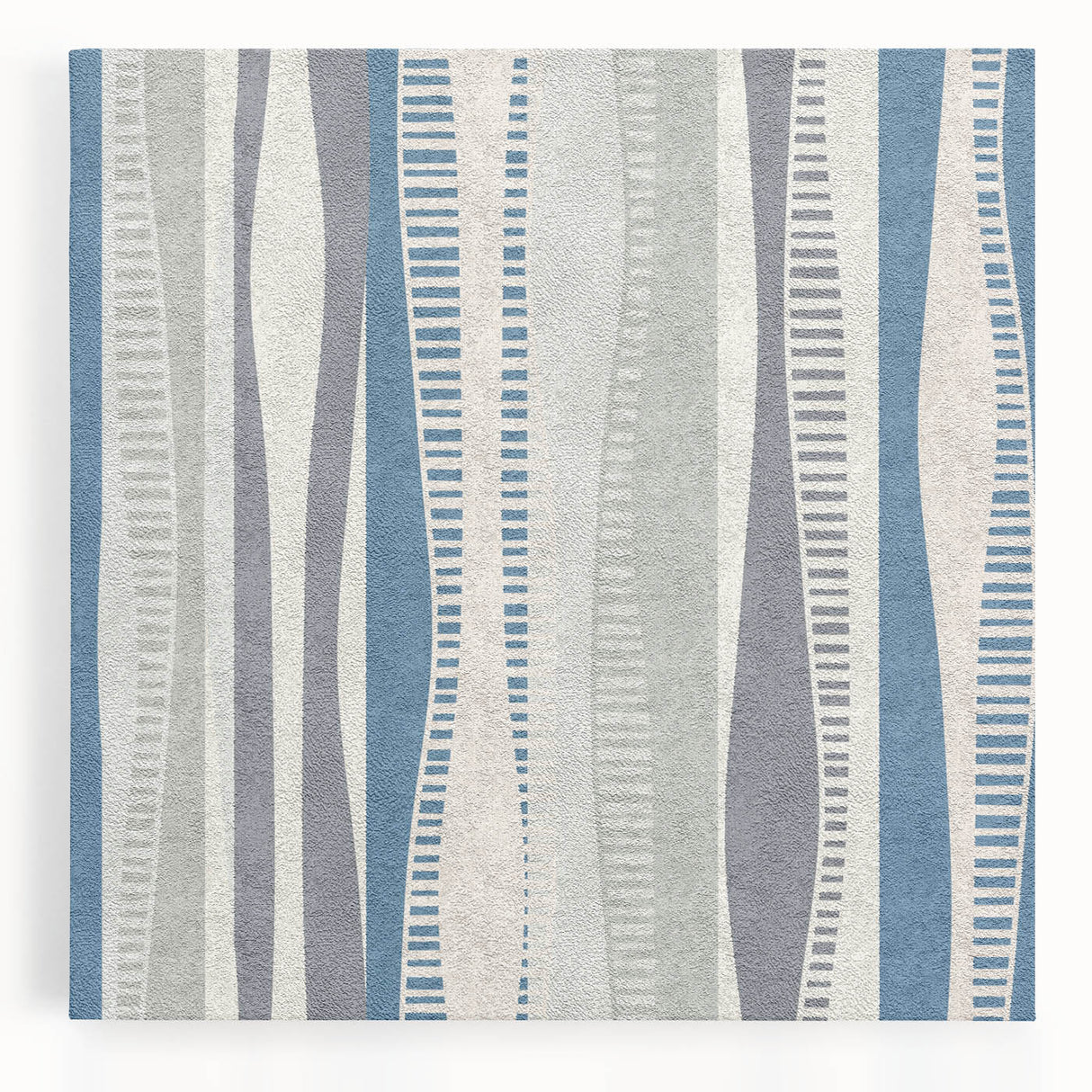 Geometric Abstract Canvas Art – Blue and Gray Wavy Line Texture