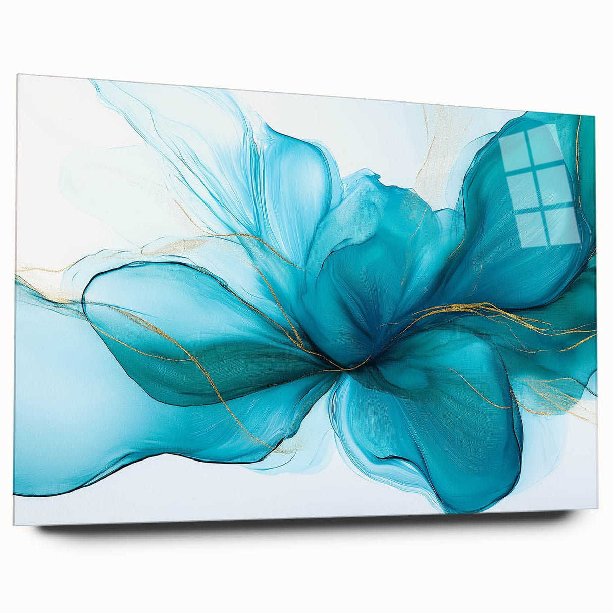 Teal & Gold Fluid Abstract Wall Art – Modern Acrylic Canvas Print