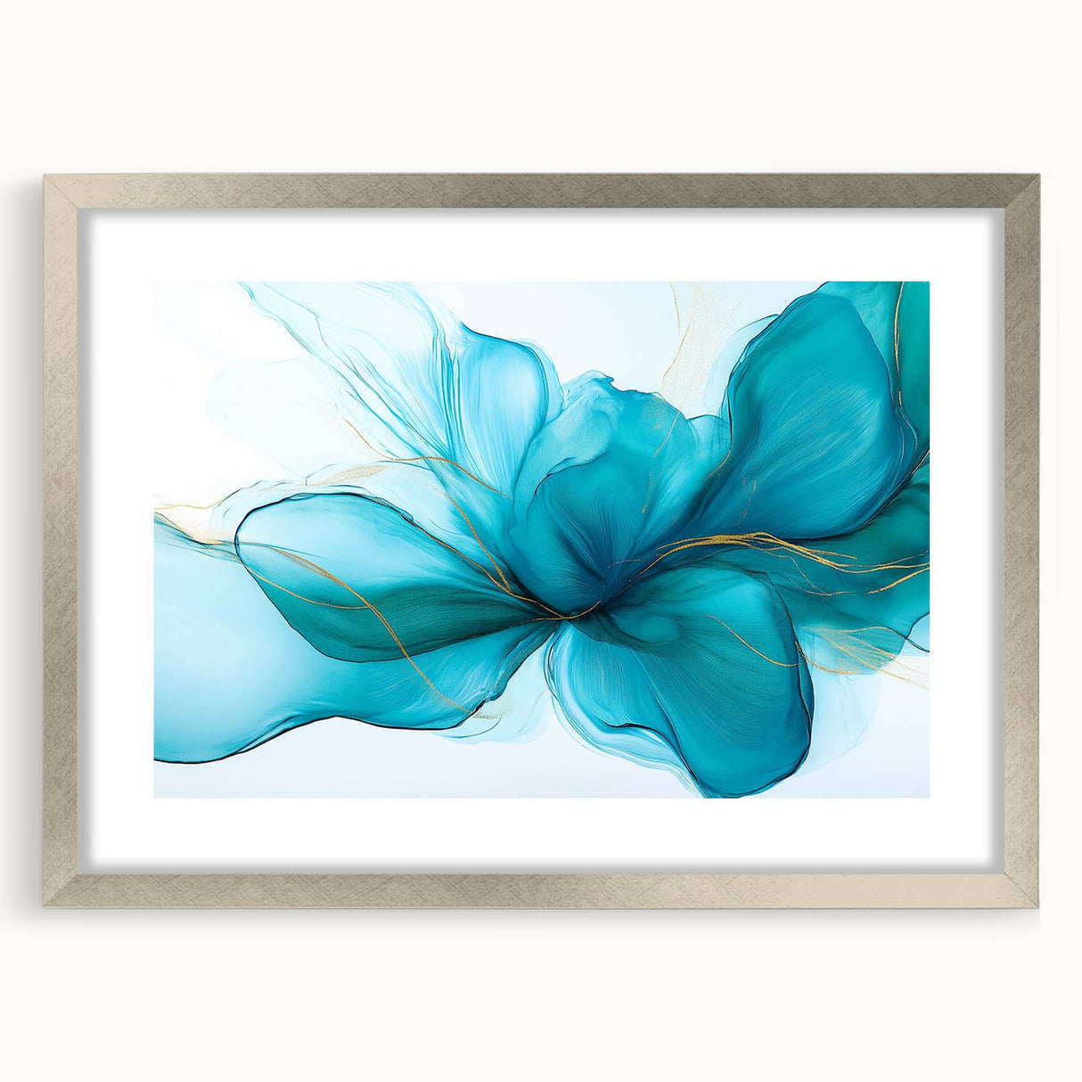 Teal & Gold Fluid Abstract Wall Art – Modern Acrylic Canvas Print