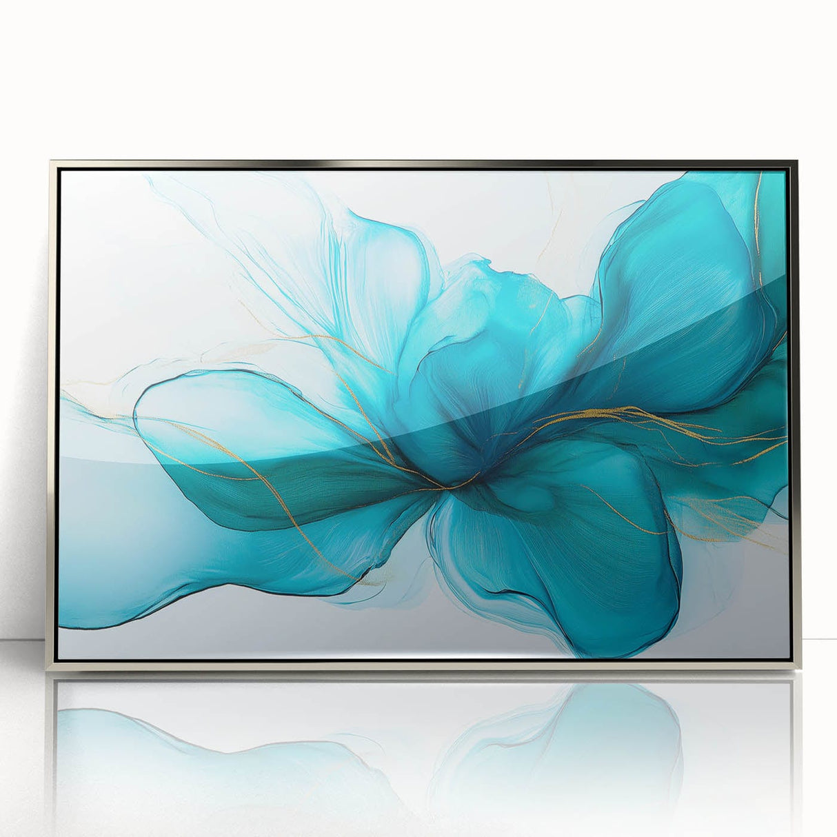 Teal & Gold Fluid Abstract Wall Art – Modern Acrylic Canvas Print