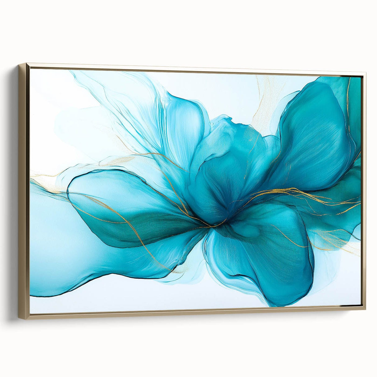 Teal & Gold Fluid Abstract Wall Art – Modern Acrylic Canvas Print