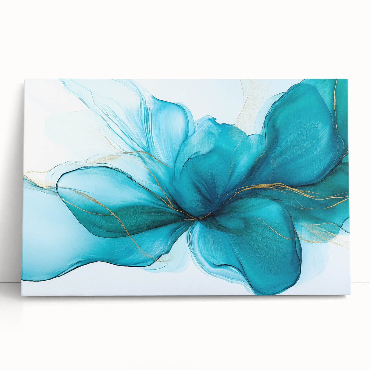 Teal & Gold Fluid Abstract Wall Art – Modern Acrylic Canvas Print