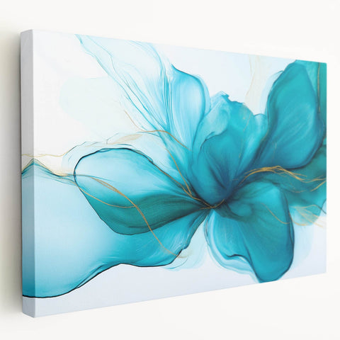 Teal & Gold Fluid Abstract Wall Art – Modern Acrylic Canvas Print