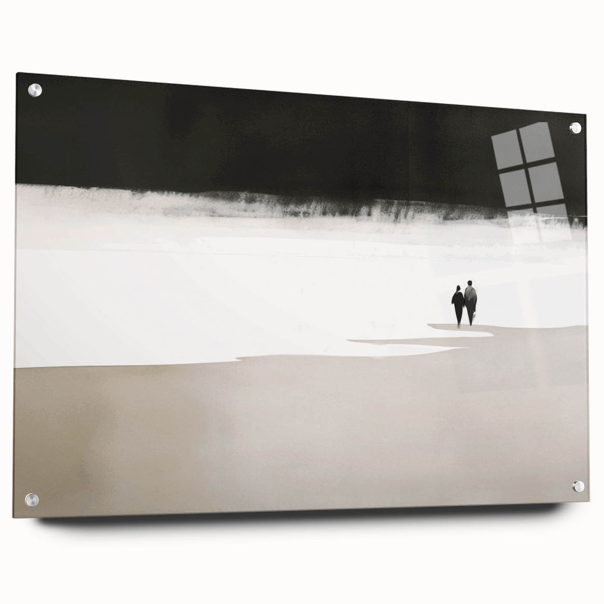 Black and White Minimalist Landscapes – Couple Walking on Shoreline