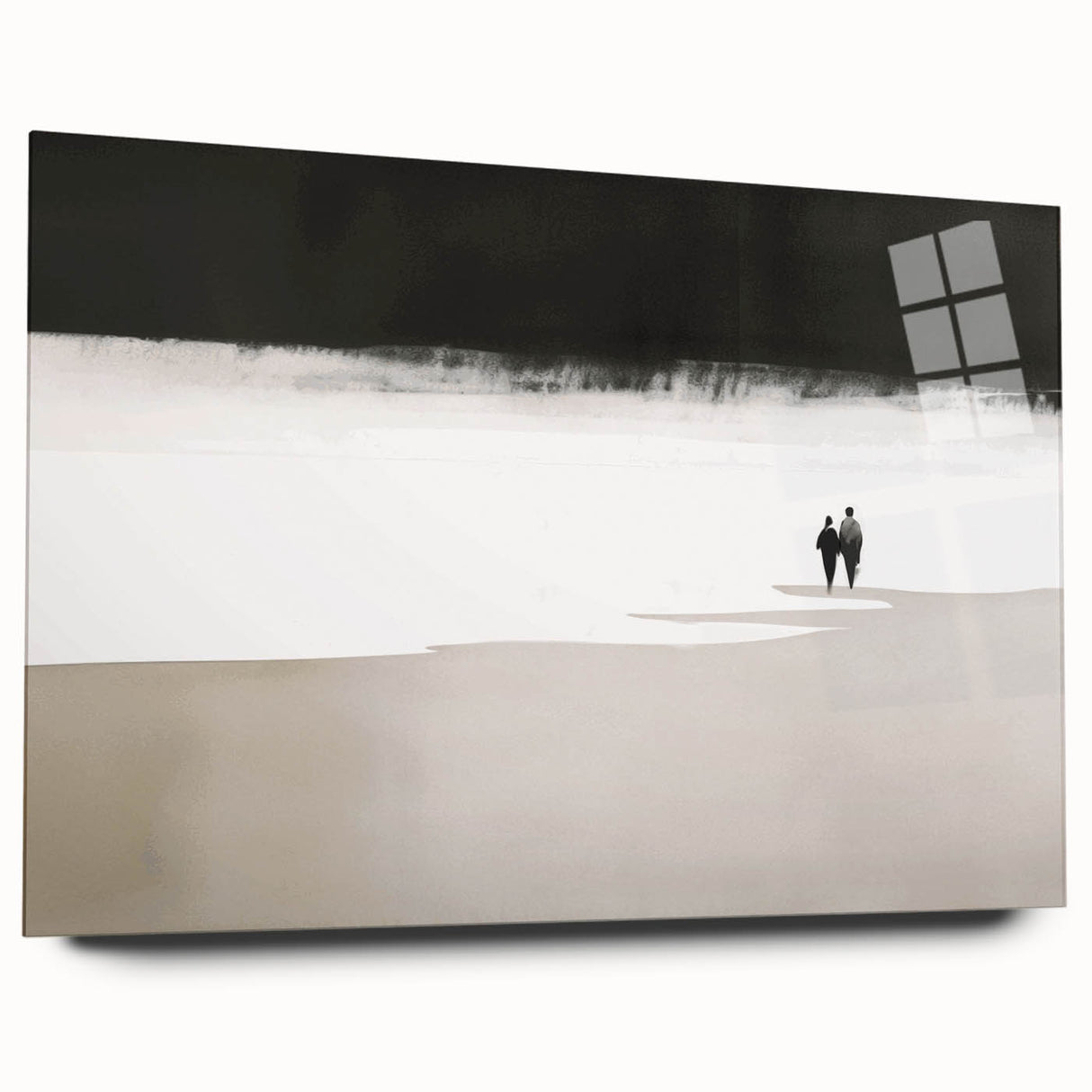 Black and White Minimalist Landscapes – Couple Walking on Shoreline