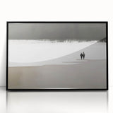 Black and White Minimalist Landscapes – Couple Walking on Shoreline