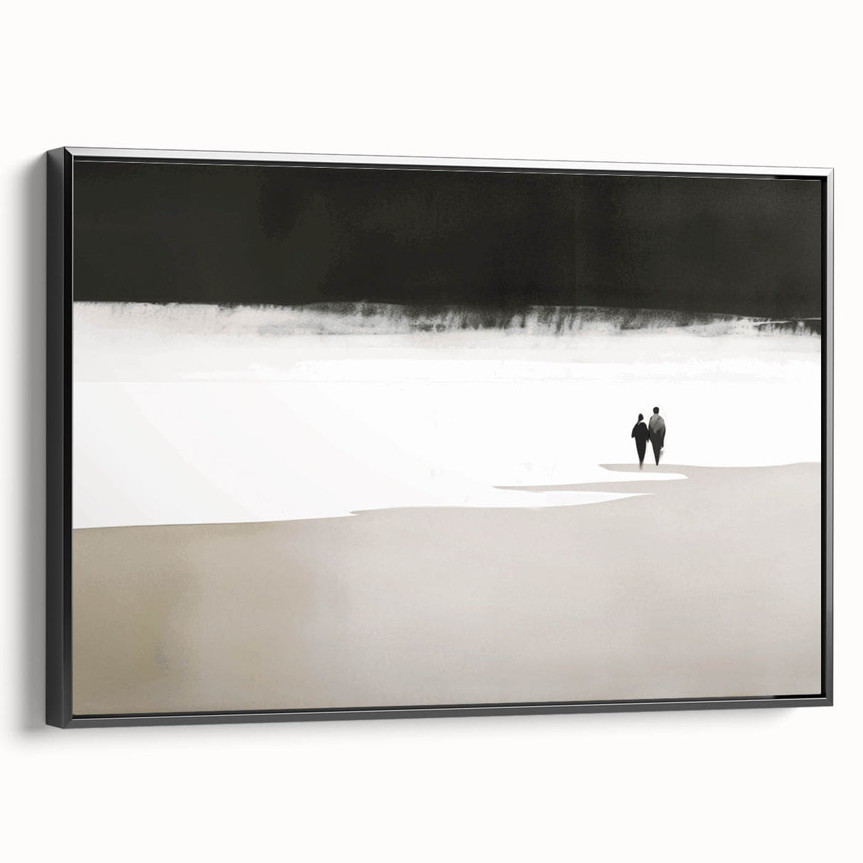 Black and White Minimalist Landscapes – Couple Walking on Shoreline