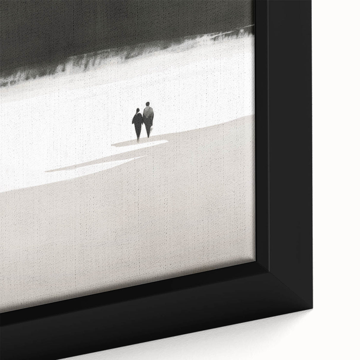 Black and White Minimalist Landscapes – Couple Walking on Shoreline