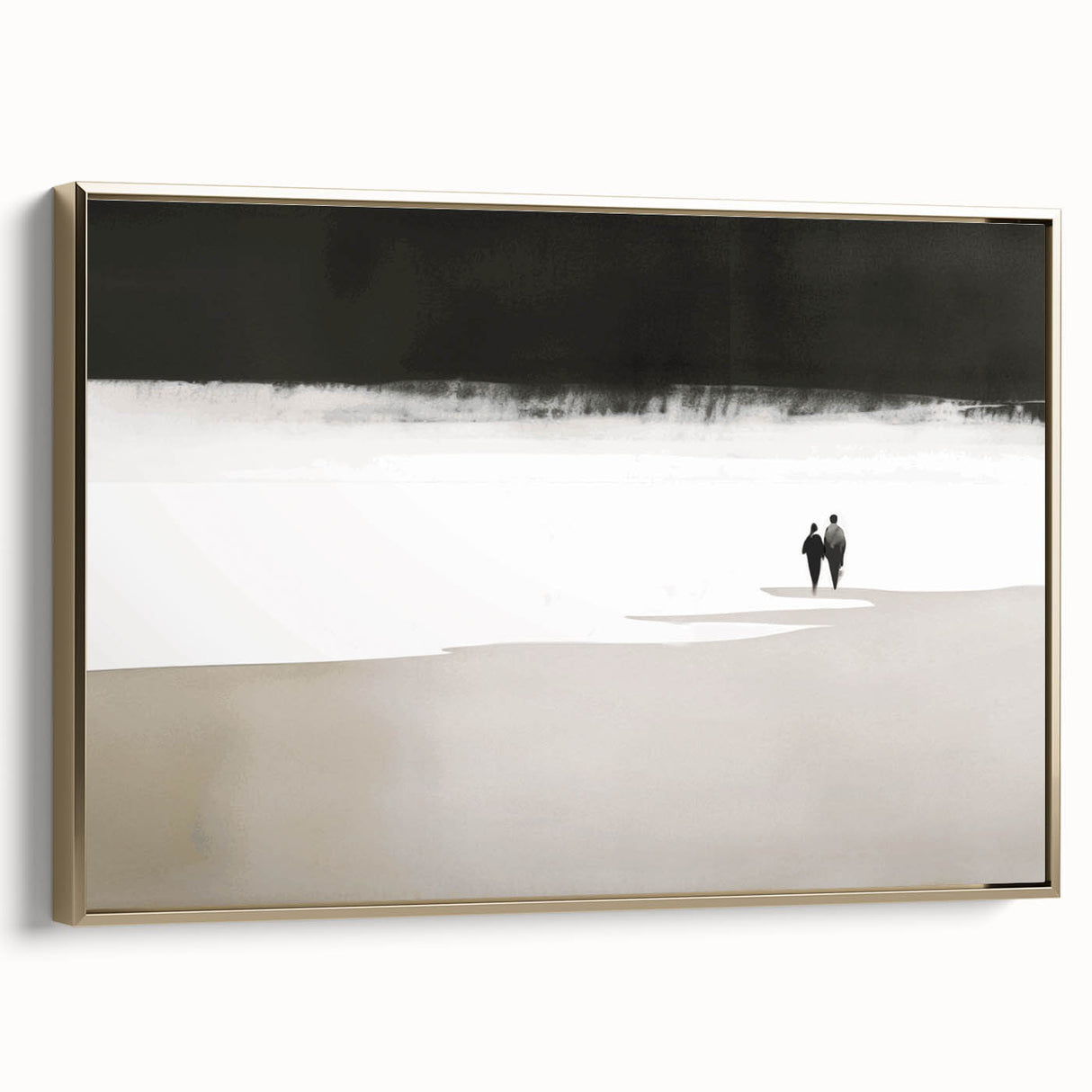 Black and White Minimalist Landscapes – Couple Walking on Shoreline